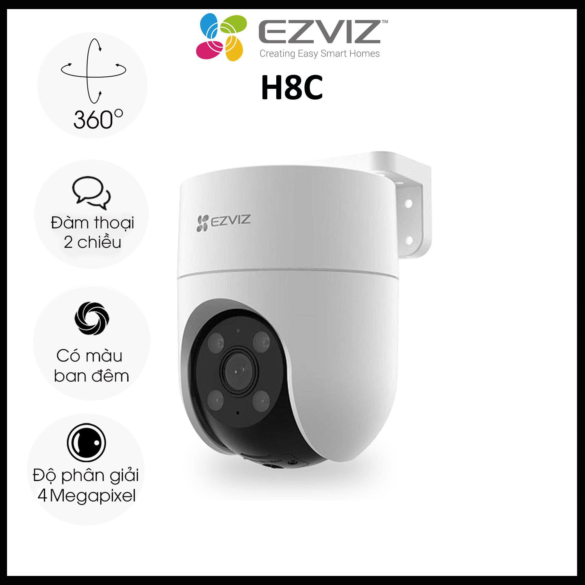 Camera ezviz h8c 4m fhd 1080p xoay 360 độ- đàm thoại 2 chiều- ban đêm có màu- chống nước- wifi ngoài trời chính hãng bao sỉ