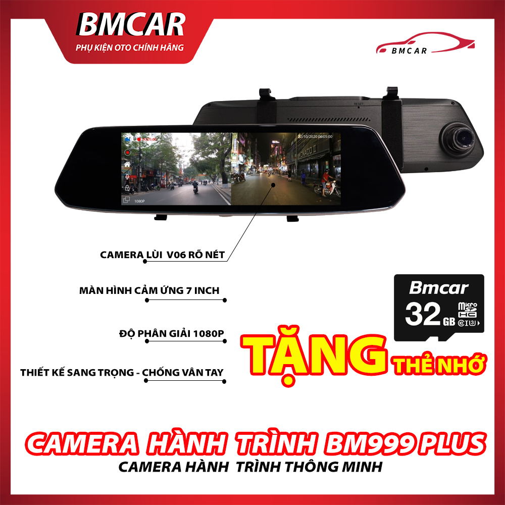 Camera Hành Trình Gương Chiếu Hậu Ekleva 7 Inch Full HD 1080P Màn Hình Cảm Ứng, Siêu Màn Hình Ban Đêm - Bm999 Plus BmCar - BẢO HÀNH 12 THÁNG