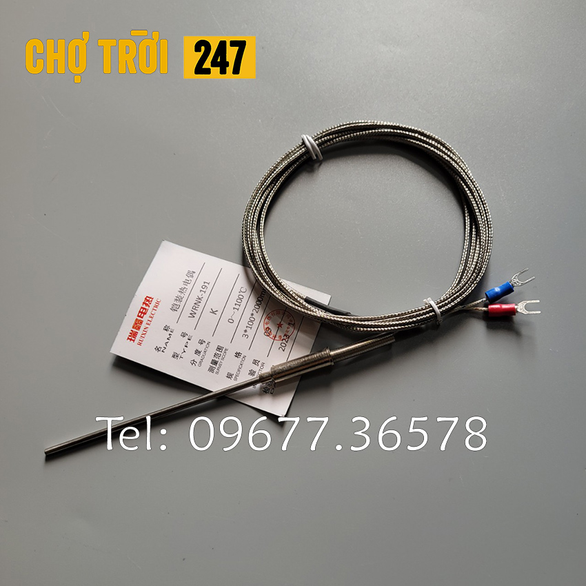 Dây cảm biến nhiệt wrnk- 191 đầu dò phi 3, chiều dài đầu dò 100mm dây can k cảm biến nhiệt độ từ 0- 1100 độ
