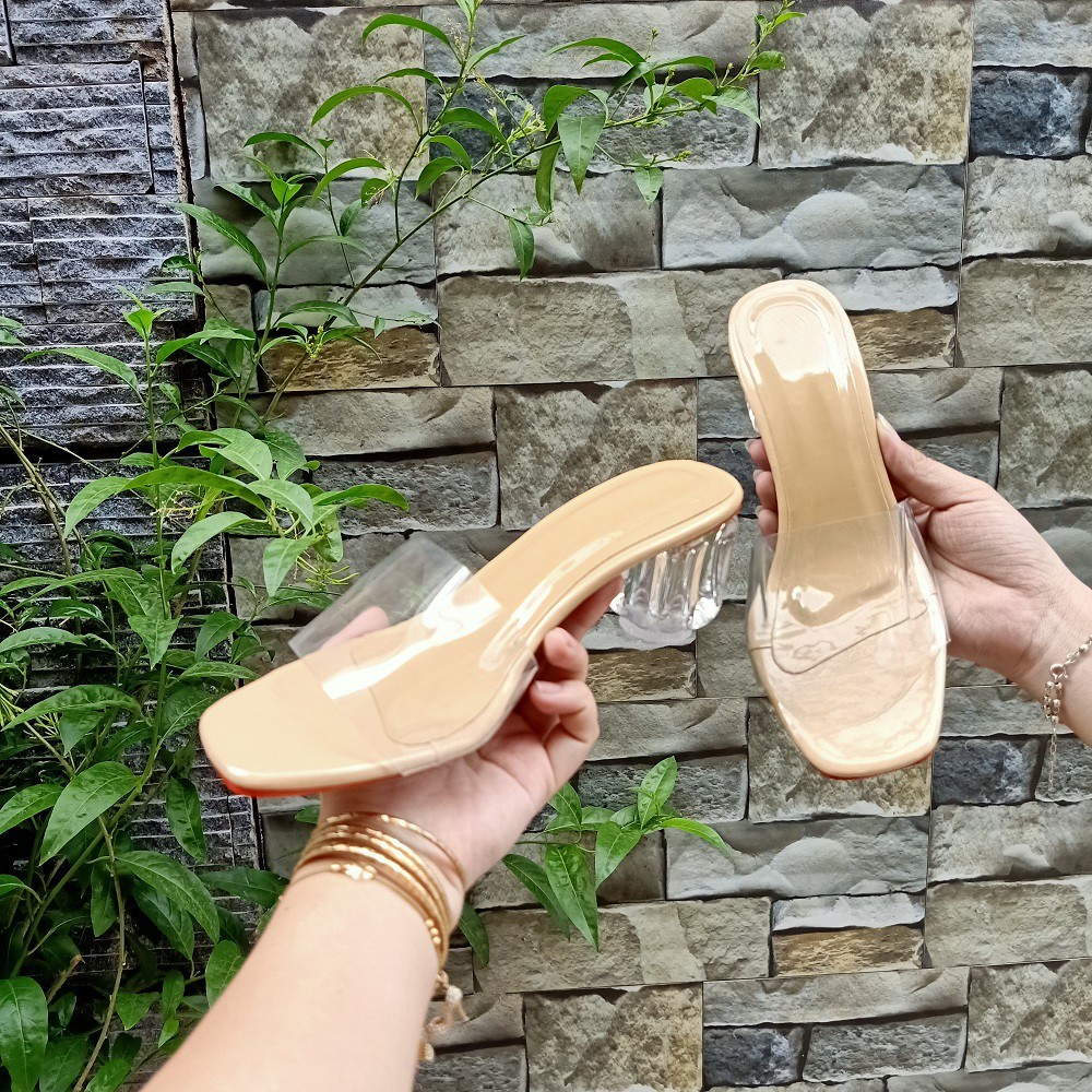 Giày cao gót trong suốt quai trong 5 phân hình thật - Guốc 5p