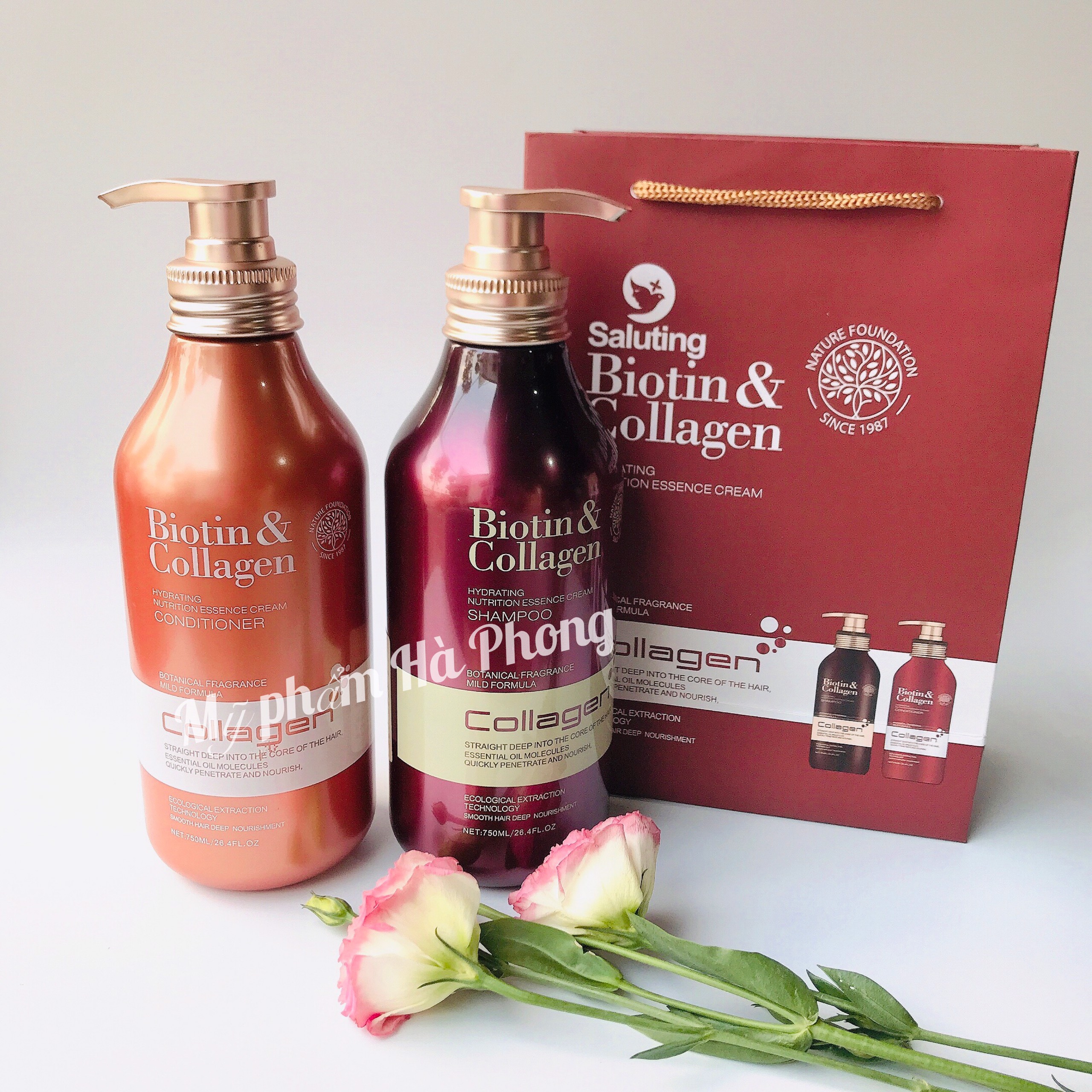 Dầu gội đầu Biotin Collagen mềm mượt phục hồi tóc gẫy rụng, ngăn gầu ngứa rụng tóc cặp 750ml MÀU CAM ( Chính hãng )