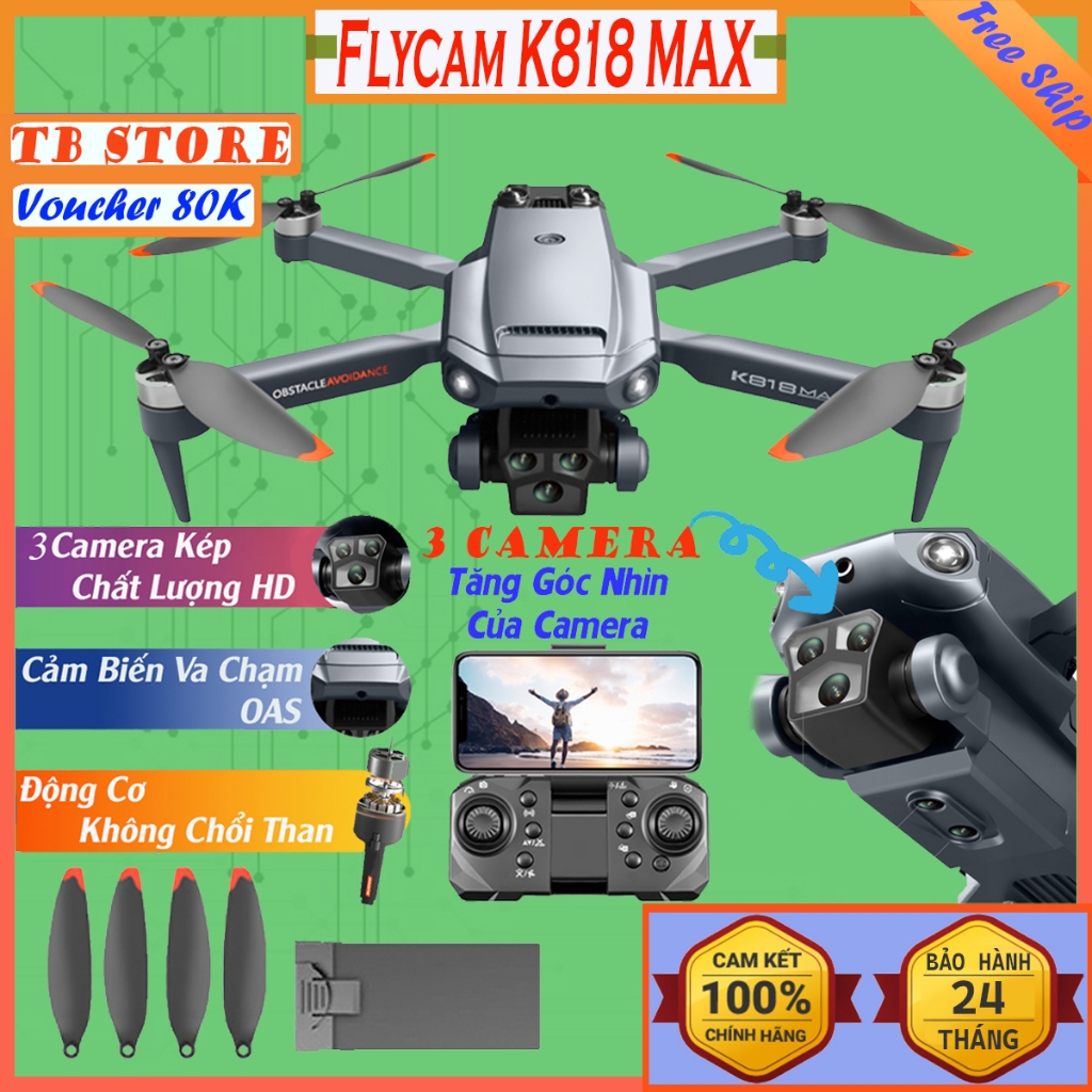 Máy bay camera Flycam K818 điều khiển từ xa có camera tích hợp cảm biến chống va chạm flycam mini drone camera 4k 5 camera Pin siêu trâu