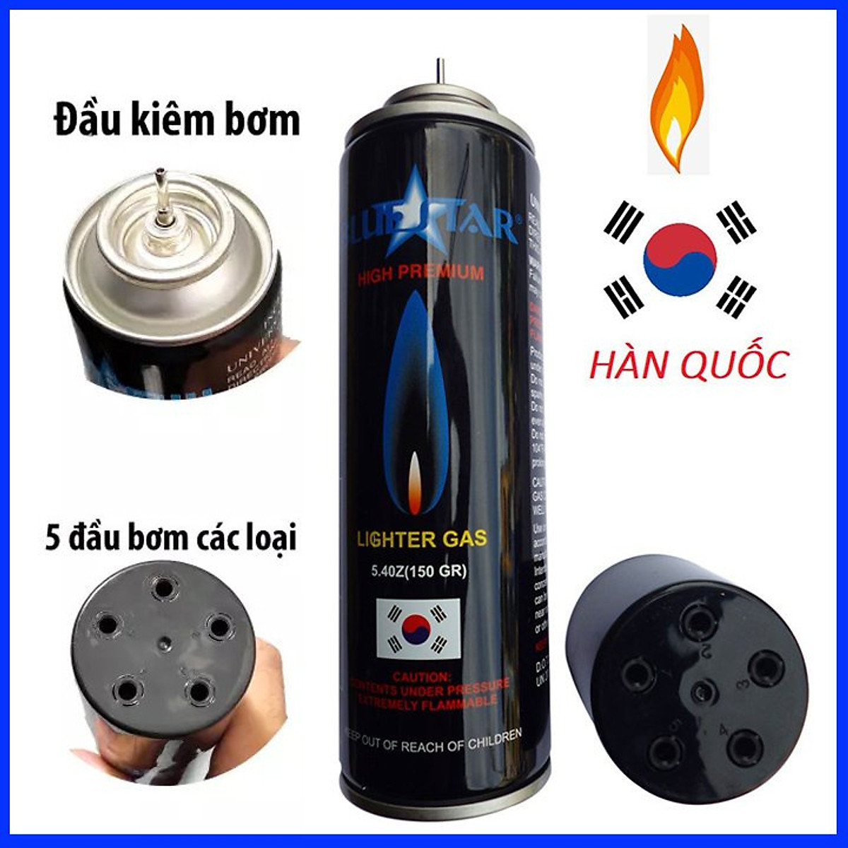 Chai gas bơm hột quẹt bật lửa loại nhập Hàn Quốc 150g tặng kèm 5 đầu bơm