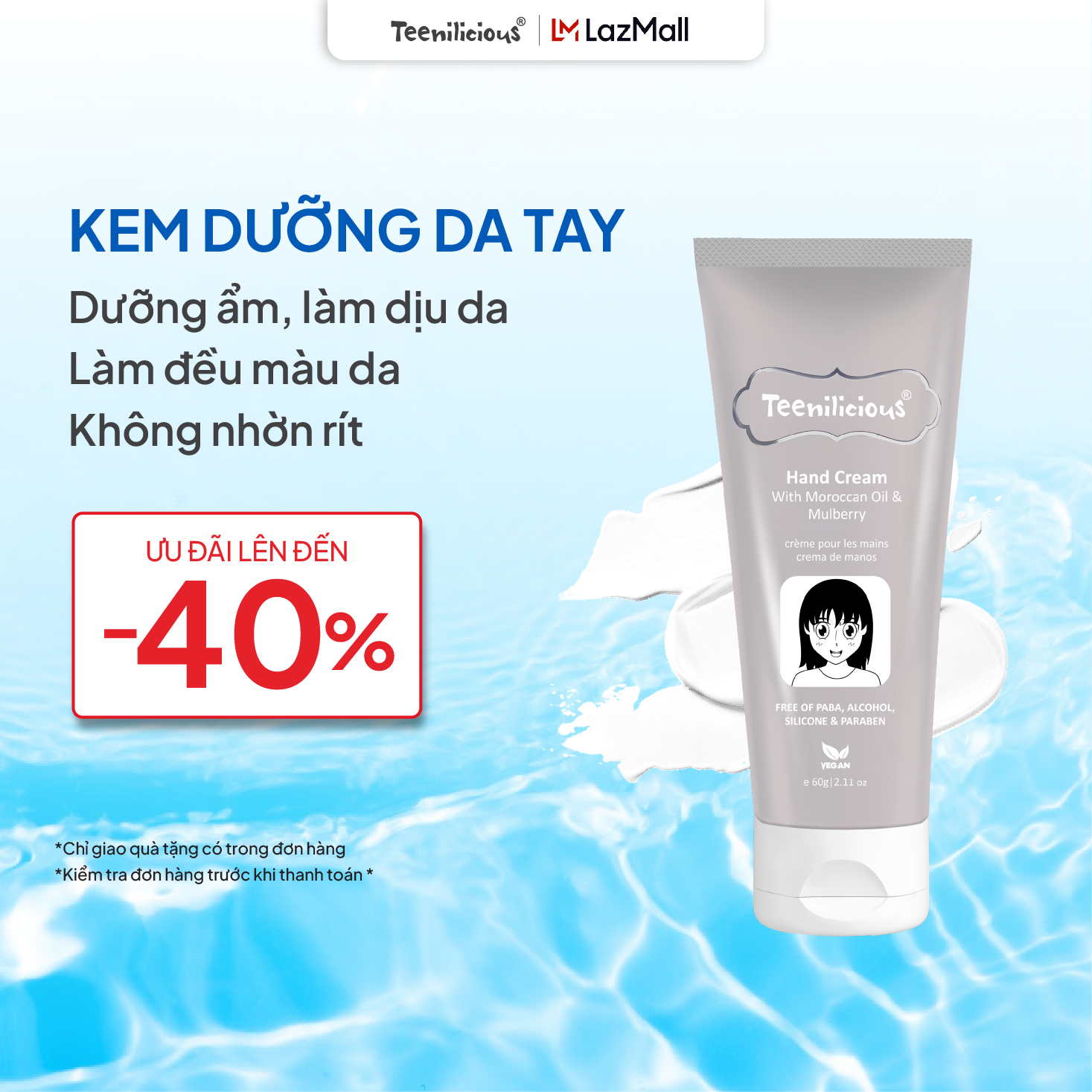 Kem Dưỡng Da Tay Chiết Xuất Hạt Argan Và Dâu Tằm Teenilicious Hand Cream With Moroccan Oil & Mulberry - Giúp Dưỡng Ẩm Da Phù Hợp Mọi Loại Da - Tuýp 60g