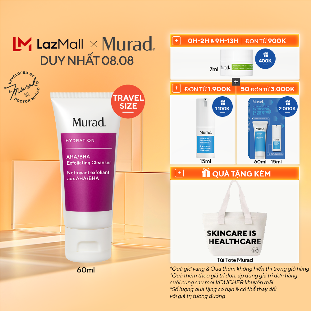 Sữa rửa mặt tẩy da chết murad aha/bha exfoliating cleanser 60ml