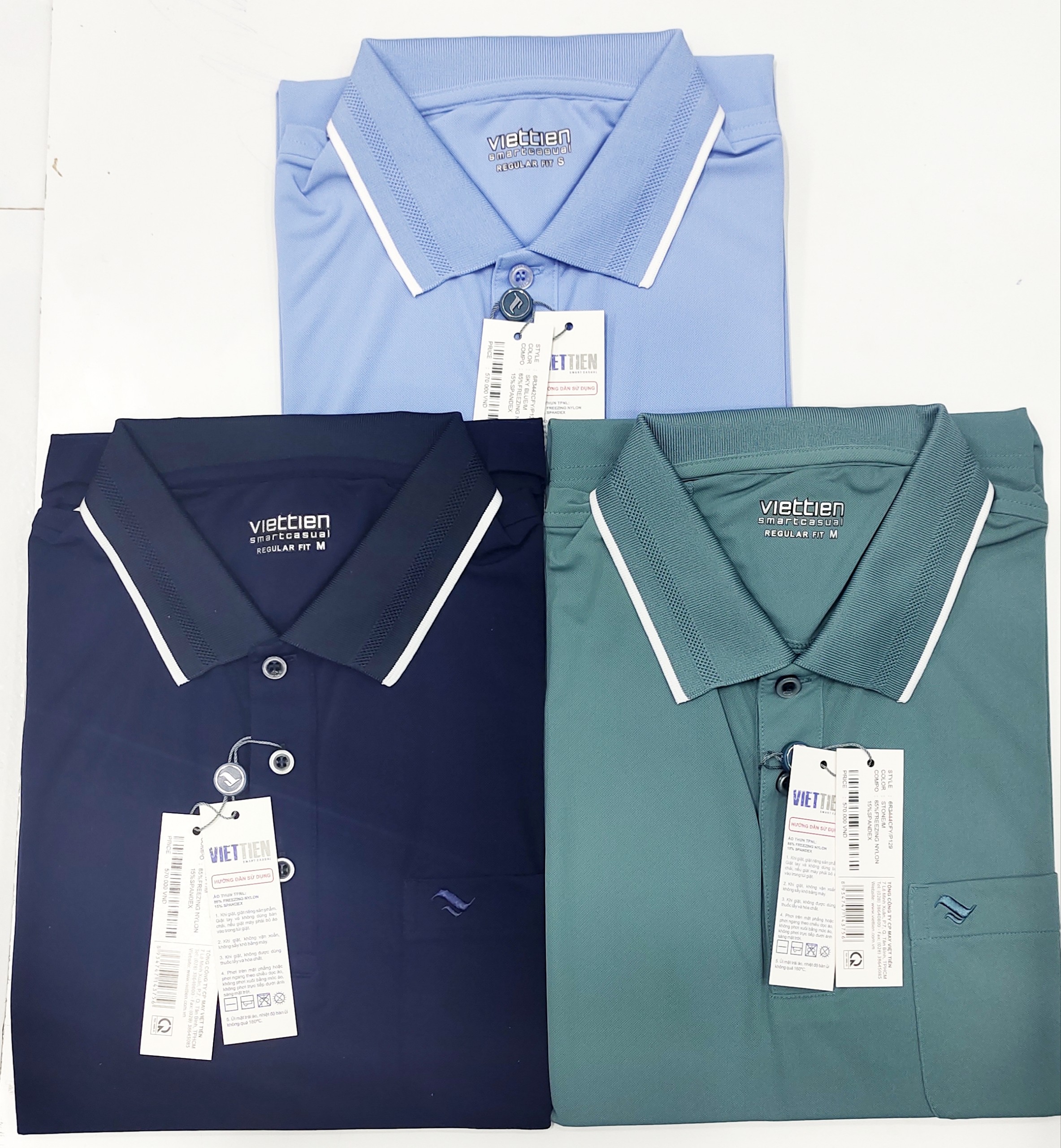 Viettien áo thun nam polo ngắn tay 3 màu xanh lam, xanh đen, xanh dương