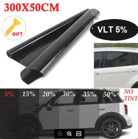 Tấm phim cách nhiệt dán cửa xe ô tô, cửa nhà, cửa văn phòng, cửa shop kích thước 50x300cm 5% VLT tặng kèm dụng cụ dán phim.