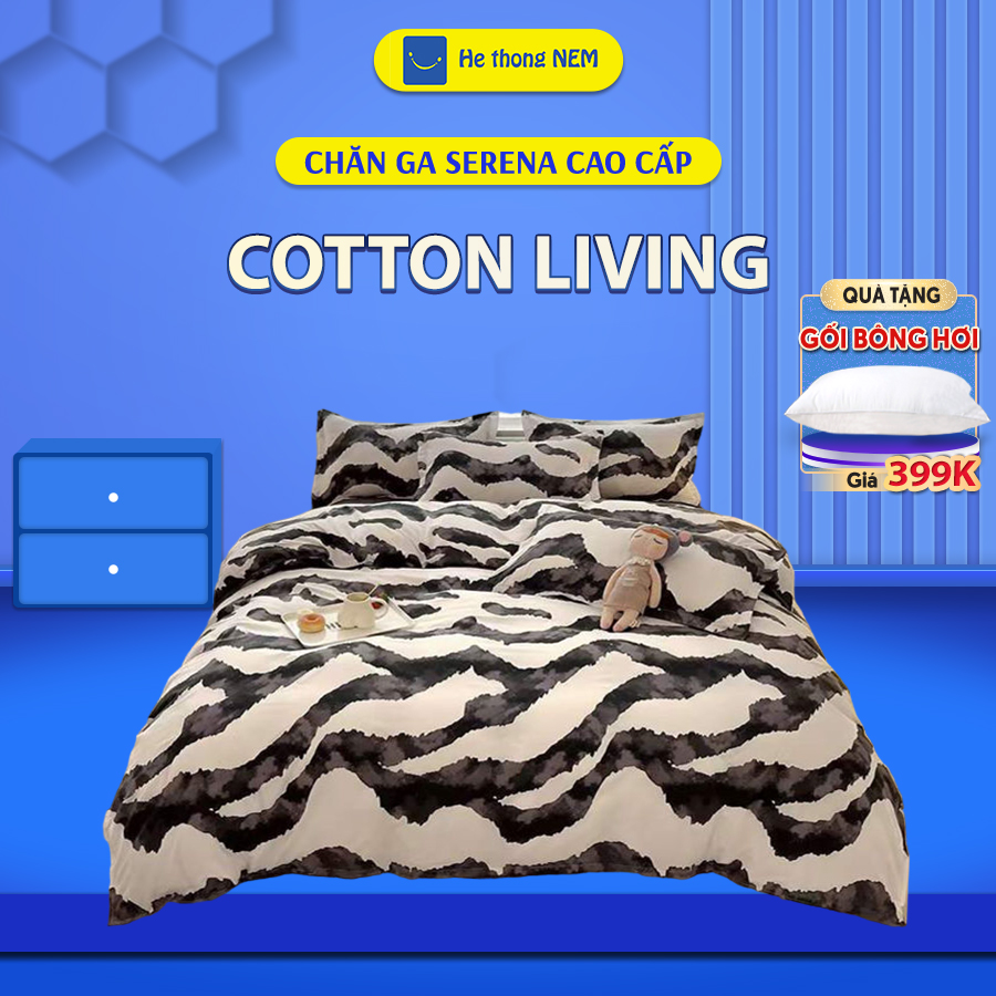 Bộ ga giường 5 món chăn ga gối nệm cotton living serena cao cấp chuẩn khách sạn 5 saobộ chăn ga ra drap gối nệm đệm trải giường 4 món dễ thương cute
