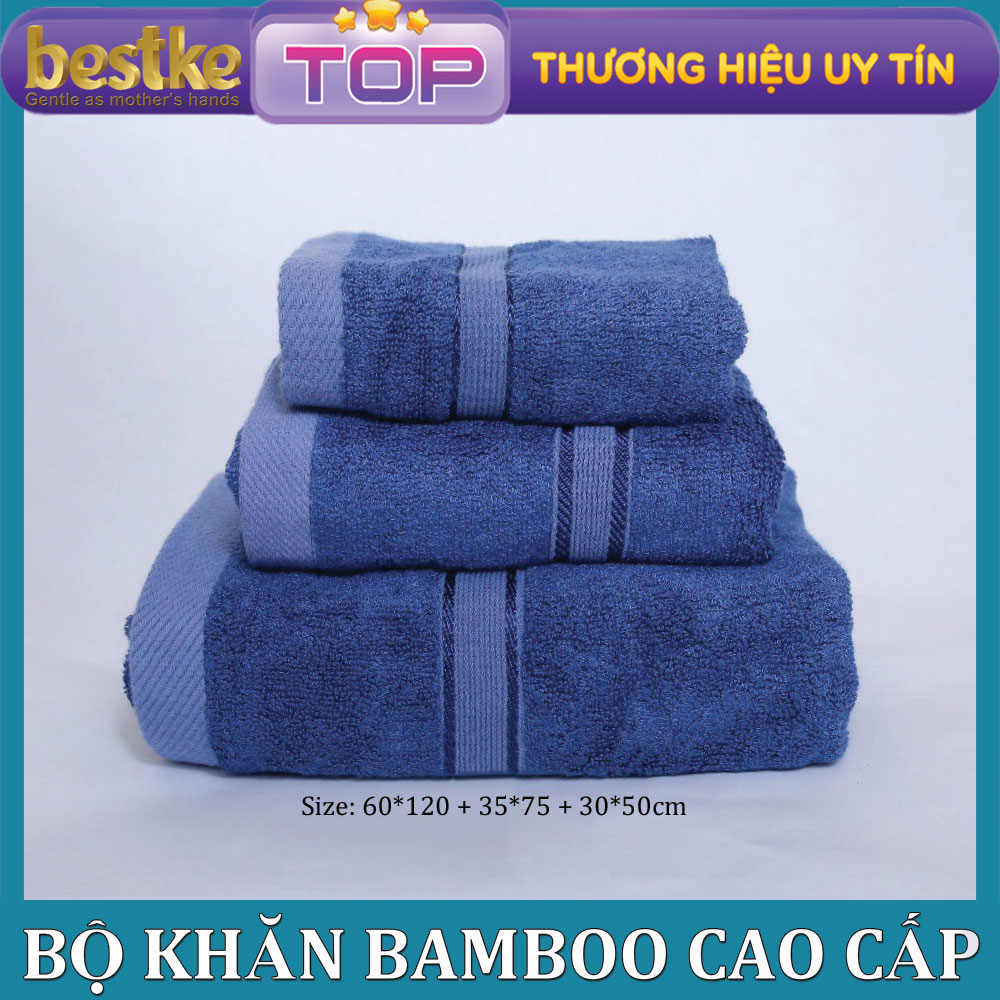 khăn sợi tre , BỘ 3 khăn tắm , khăn gội , khăn mặt sơi , bestke màu xanh