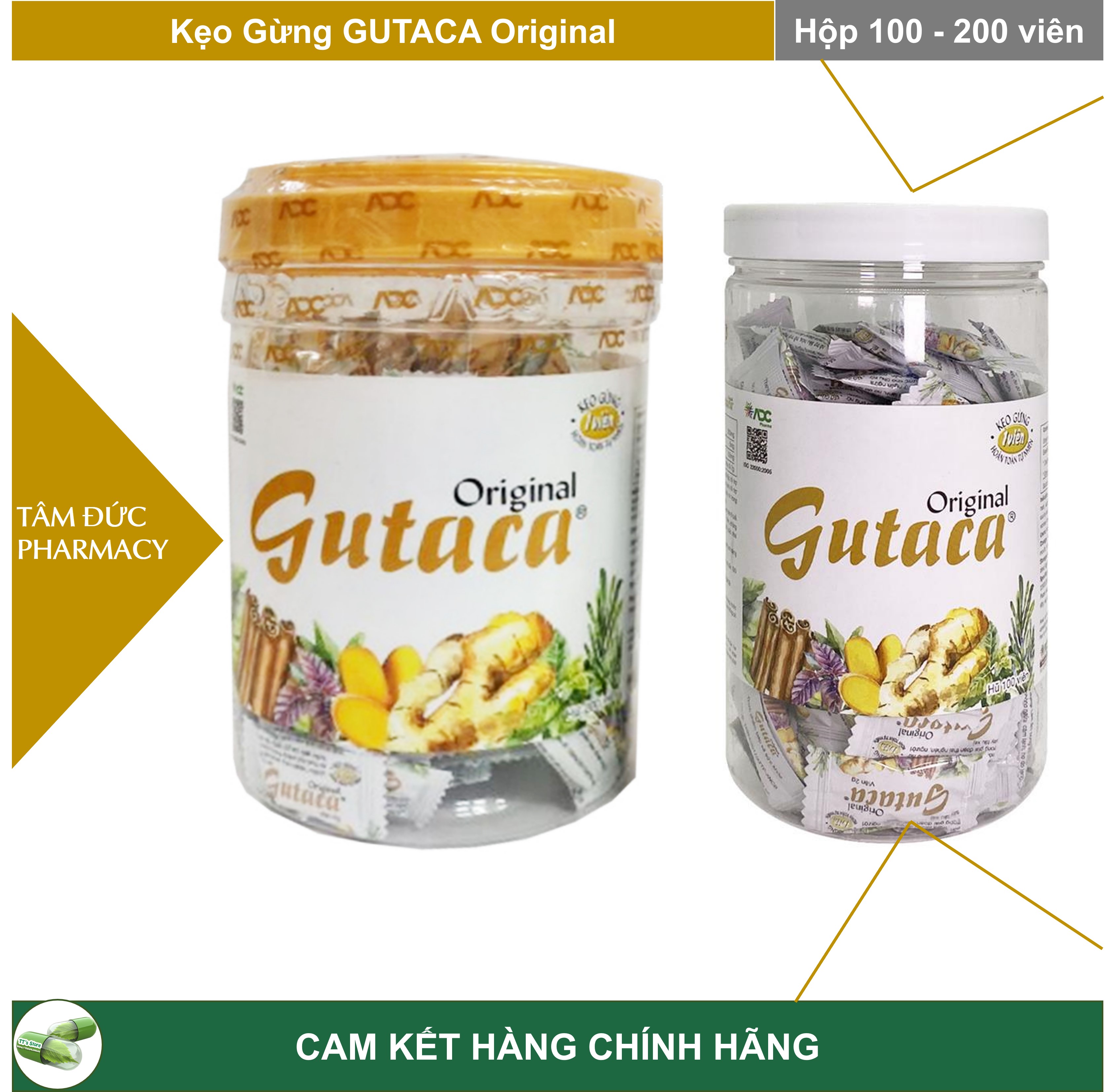 Kẹo Gừng GUTACA Original [Hộp 100 viên] - Làm ấm bụng, hỗ trợ tiêu hoá