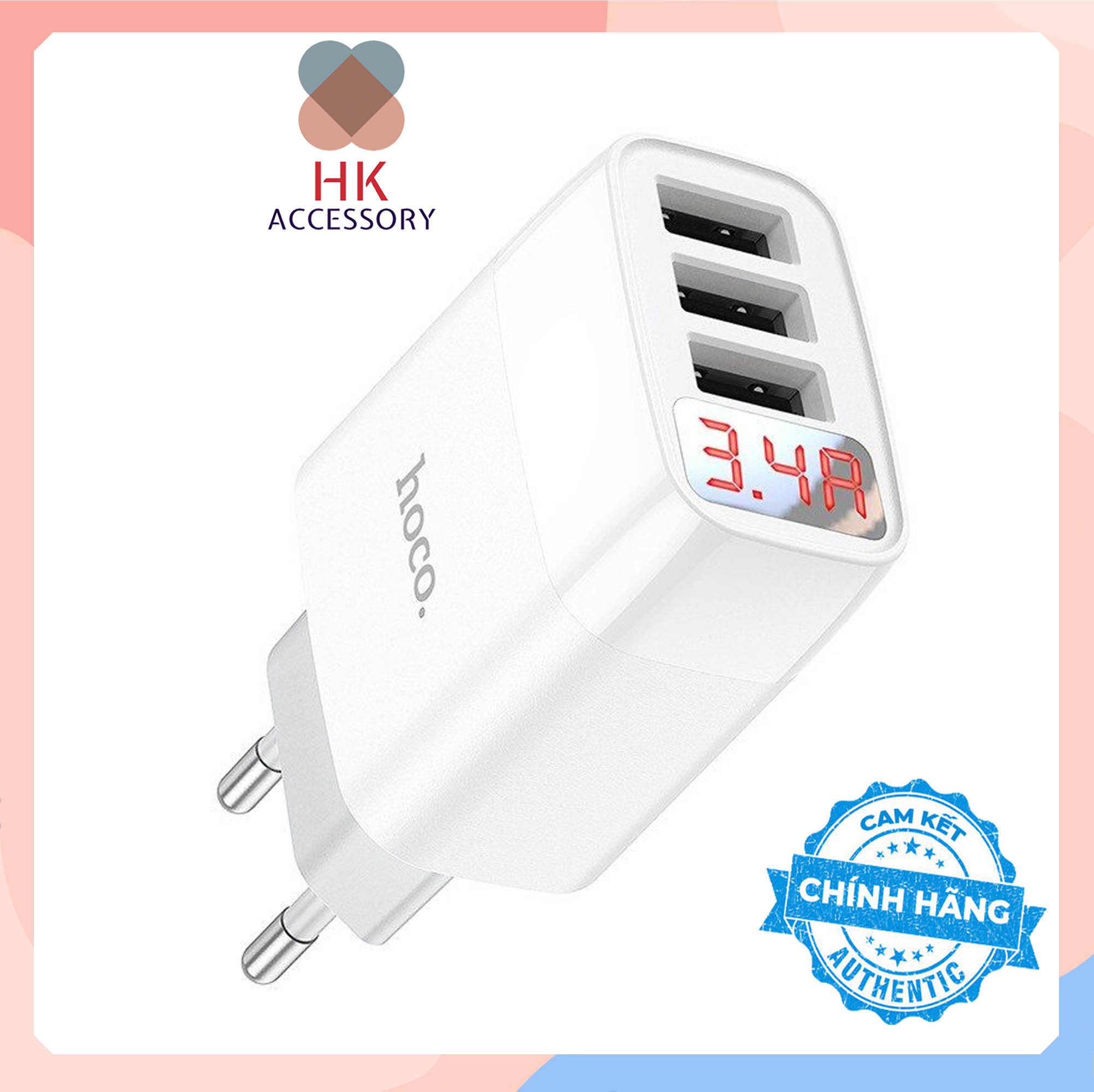 Củ sạc nhanh 3 cổng hoco c93a đèn led hiển thị hàng chính hãng