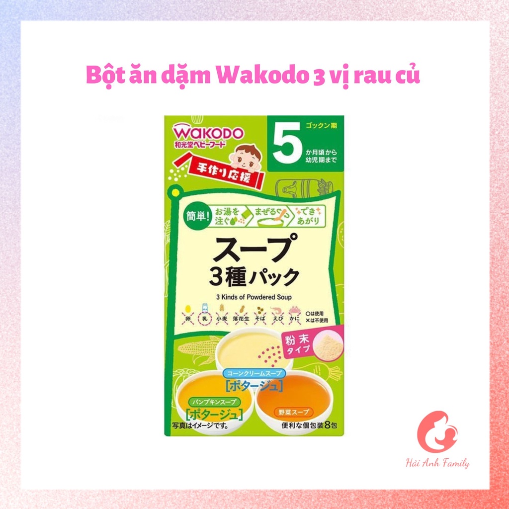 Bột ăn dặm 3 loại rau củ Wakodo cho bé từ 5 tháng tuổi