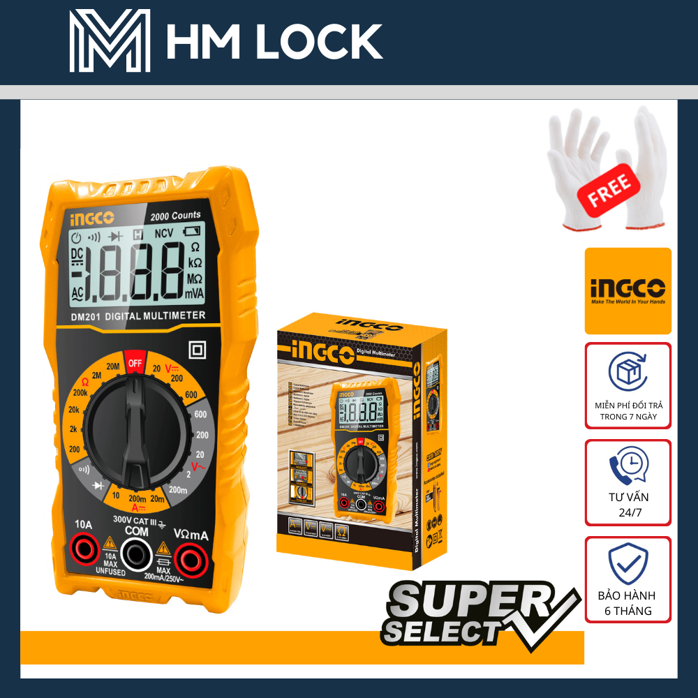 Đồng hồ đo điện vạn năng ingco - hàng chính hãng - dm2002 - hm lock
