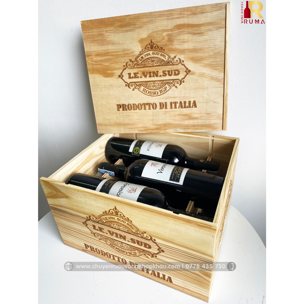 Quà tặng hộp gỗ 6 chai rượu vang Ý Veronica Rosso nhập khẩu
