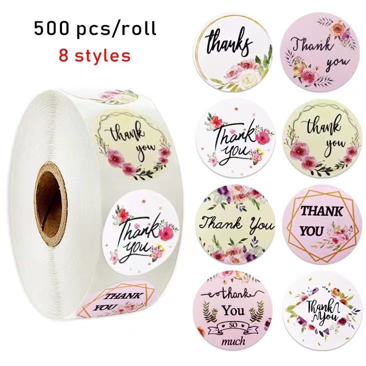 Giá Xưởng - Cuộn 500 nhãn dán 25mm Thank you sticker in hình hoa