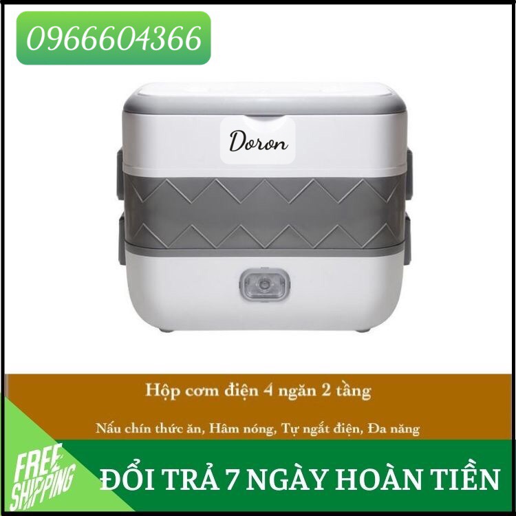 Cặp lồng Hộp cơm điện nấu chín và giữ nhiệt đồ ăn, nồi cơm điện mini dung tích 2 lít, nấu cơm hâm nóng hấp trứng thiết kế 4 ngăn inox