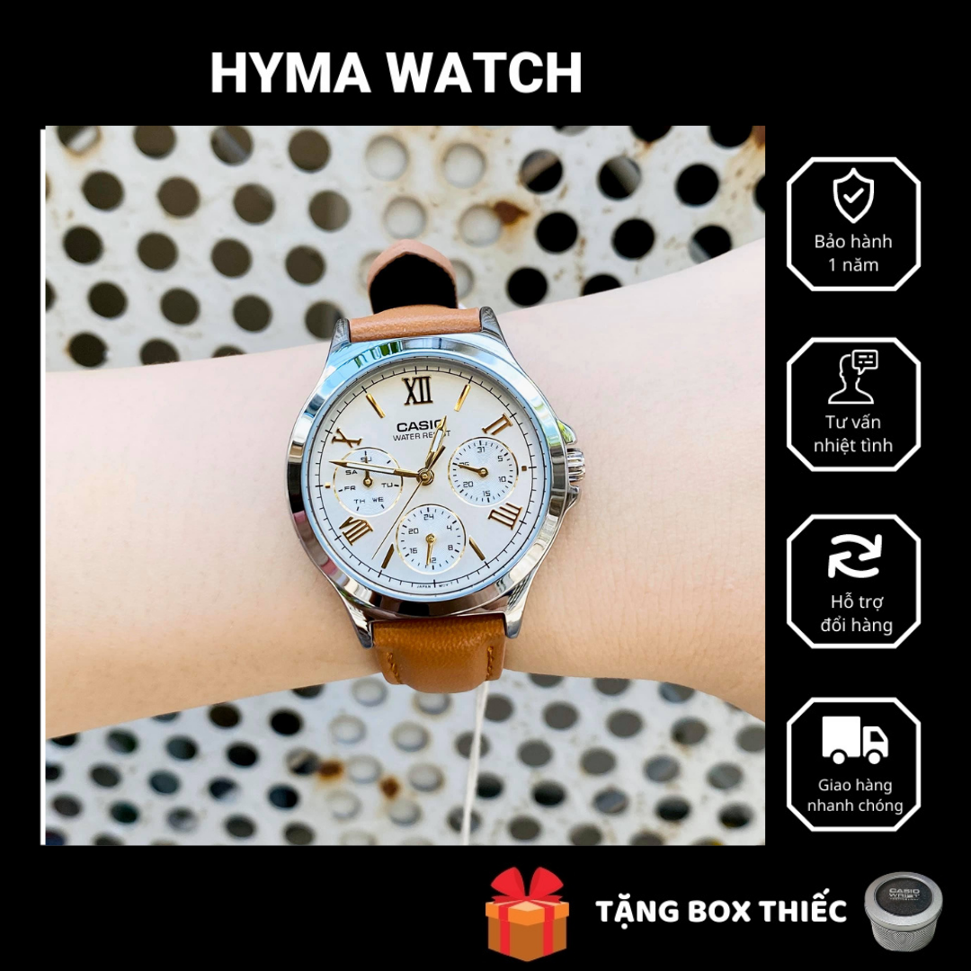 Đồng hồ nữ dây da đẹp dưới 2 triệu Casio LTP-V300L mặt trắng chống nước 5ATM Bảo hành 1 năm Hyma watch