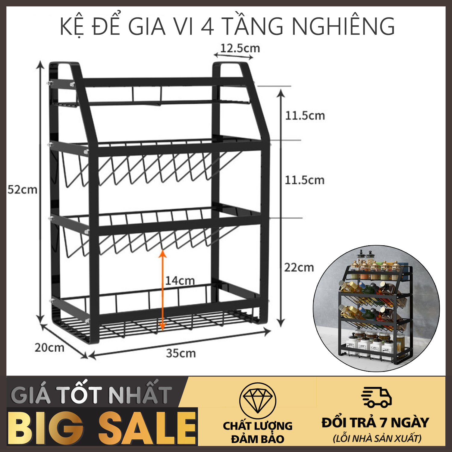 Kệ để gia vị - Kệ Gia Vị Nhà Bếp 4 tầng Nhập Khẩu thiết kế để nghiêng Sáng Tạo - Kệ để gia vị 4 tầng nghiêng - Có thể lắp ráp, tiện dụng