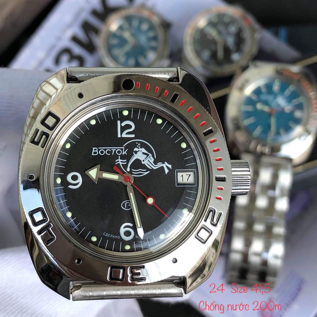 Đồng hồ automatic Vostok máy cơ tự động Automatic, size mặt 41, chống nước tốt 20 ATM. Đồng hồ Nga Vostok Amphibia 710634