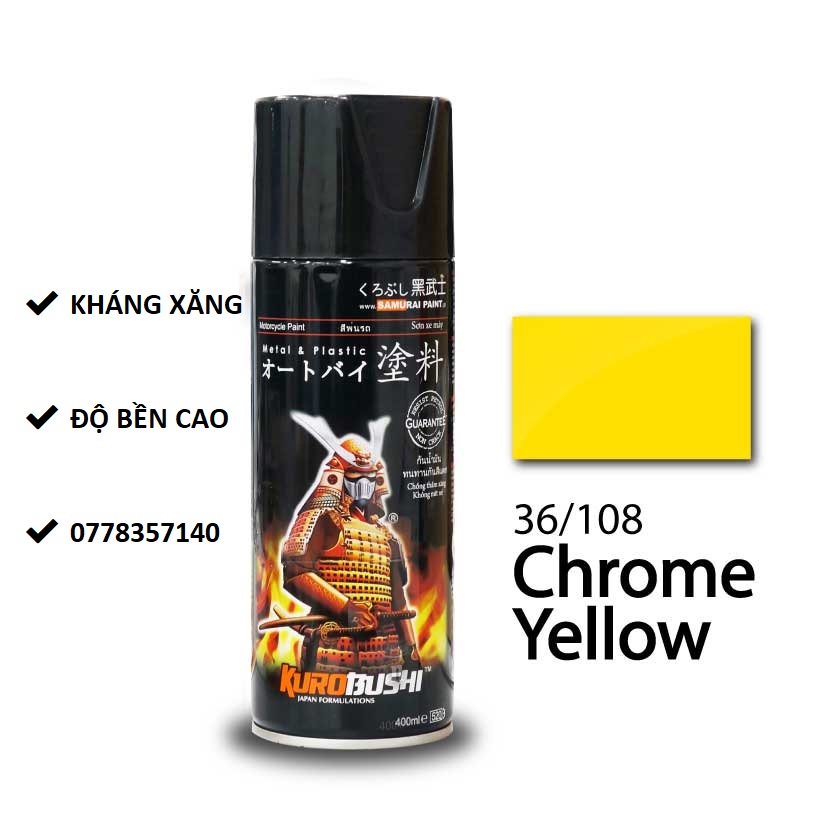 36/108 sơn xịt samurai màu vàng crom