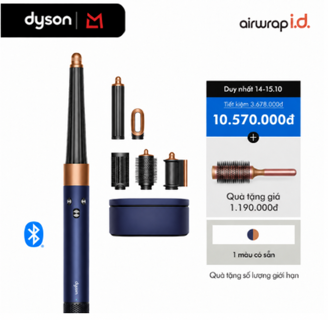 [15-17.10: Voucher 14% tối đa 3 triệu]  Máy tạo kiểu tóc thông minh Dyson Airwrap i.d. HS08 Straight+Wavy (Prussian blue/Rich copper)