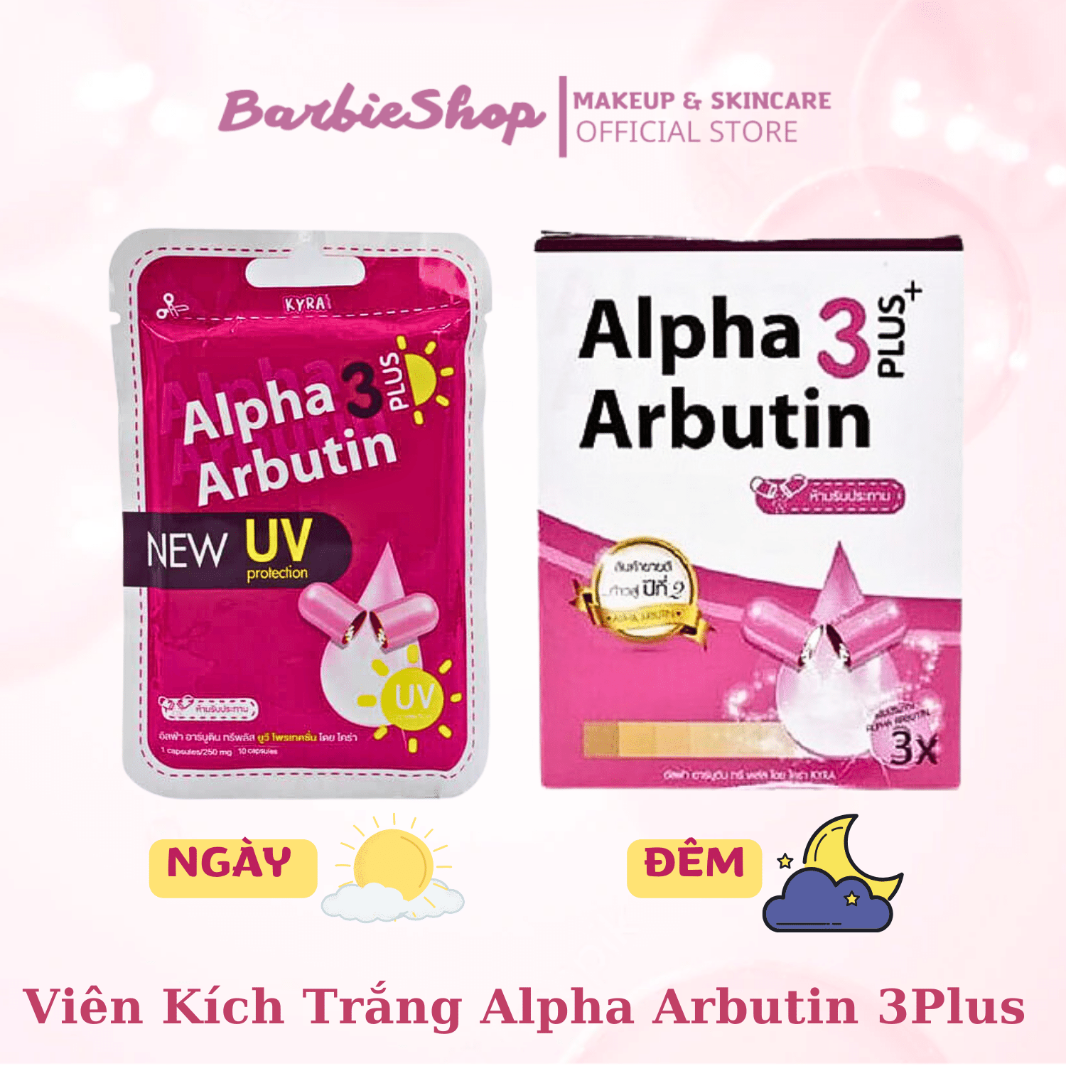 Viên Kích Trắng Da Alpha ArButin Ngày/Đêm Thái Lan