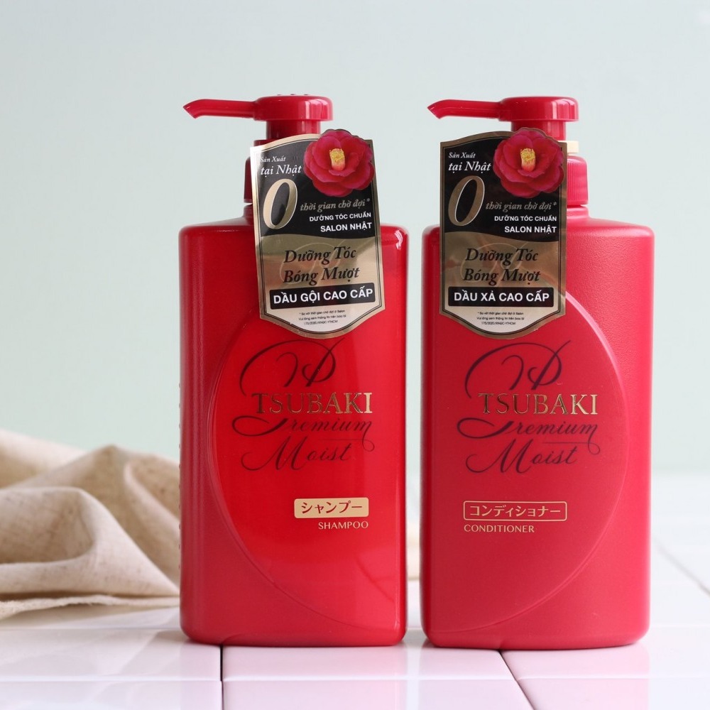 Dầu gội Shiseido Tsubaki Premium Moist màu đỏ Dưỡng Tóc Bóng Mượt