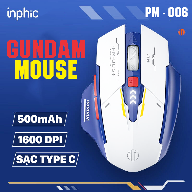 Chuột không dây Inphic PM6 Gundam Pin Sạc chống ồn 1600 DPI