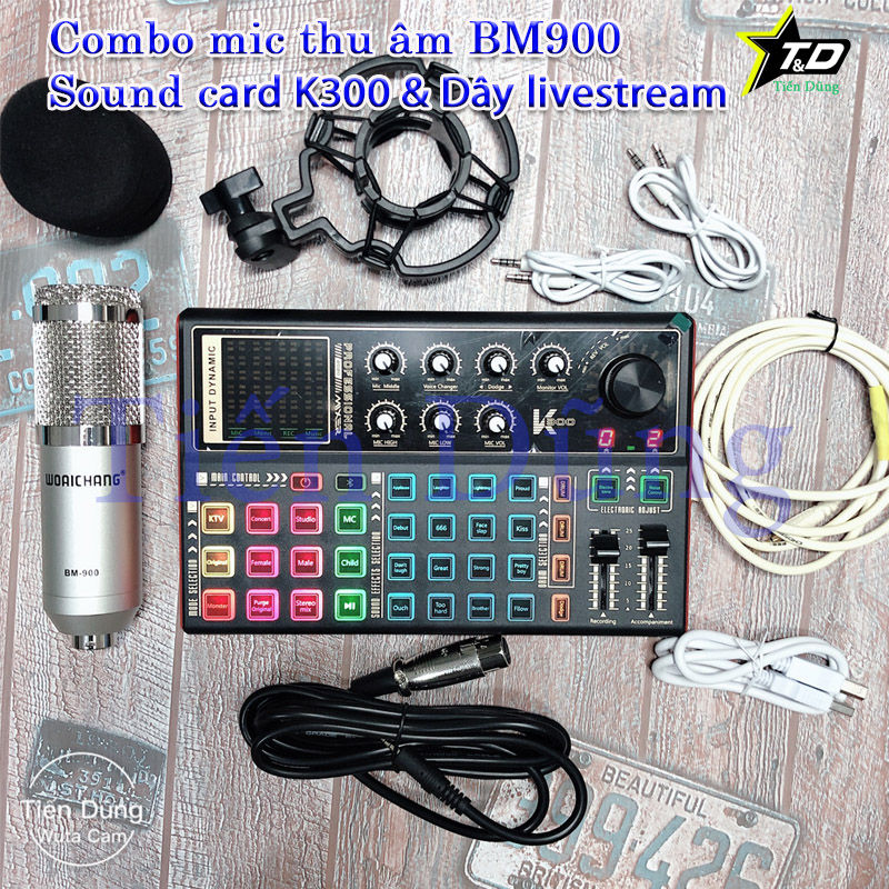 Bộ Mic Thu Âm Bm900 Sound Card k300 Dây Livestream Chế -  Combo Sound Card K300 Mic BM900 Hàng Loại 1 - Tặng Phụ Kiện Đi Kèm . Sound Card K300 Mic BM900 Hát Livestream , Karaoke Mọi Lúc Mọi Nơi - Bảo hành 12 Tháng.