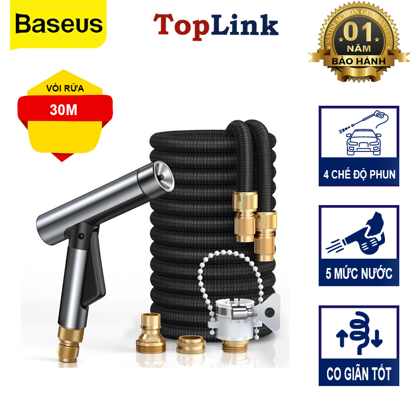 Vòi Rửa Xe, Tưới Cây Tự Động Giãn Nở Bơm Nước 3 Chế Độ Phun Chiều Dài 7.5m, 15m, 30m - Thương Hiệu Baseus Phân Phối Bởi TopLink