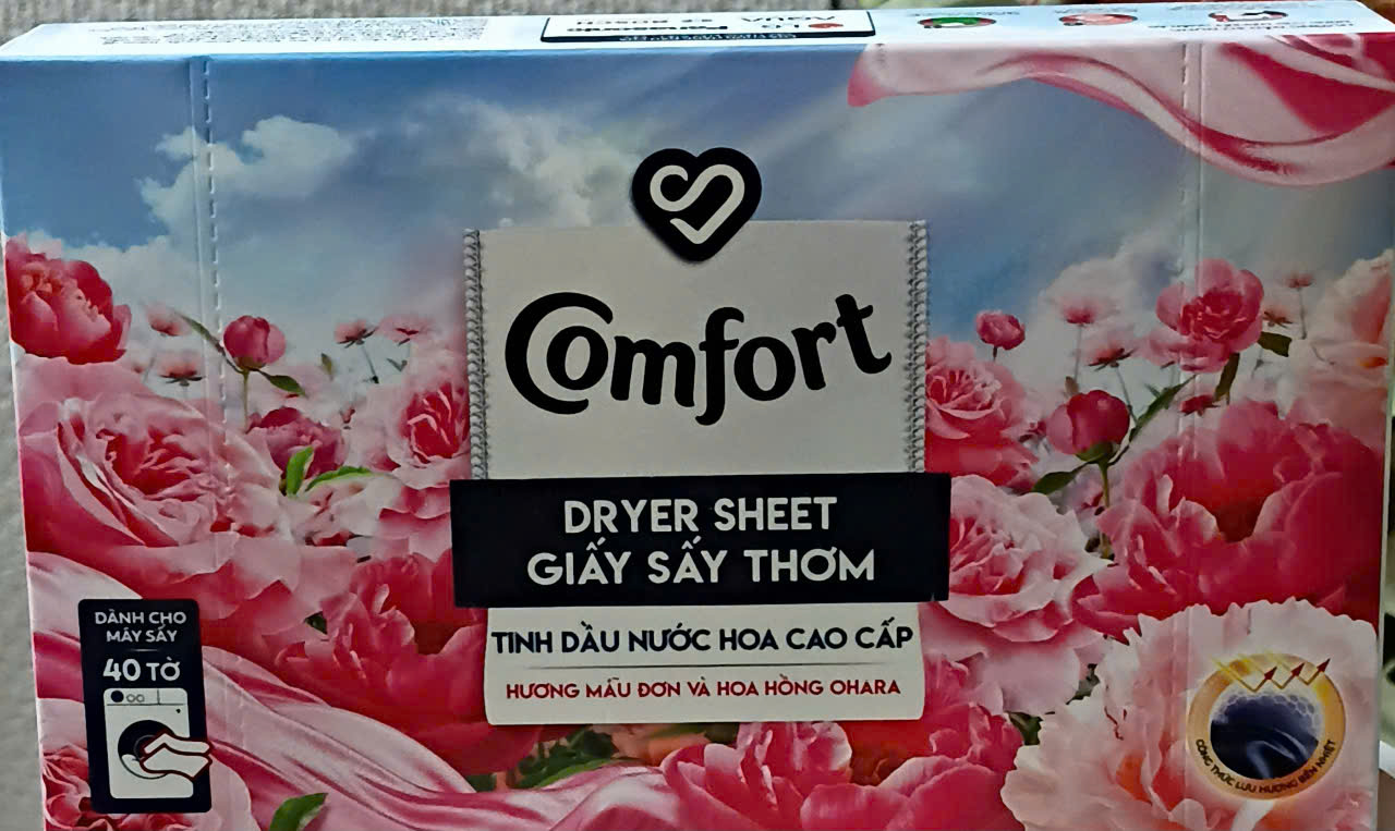 HỘP GIẤY SẤY THƠM COMFORT TINH DẦU NƯỚC HOA CAO CẤP 40 TỜ Dành Cho Máy Sấy Quần Áo, Tủ Quần Áo