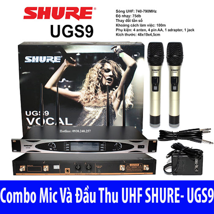 Micro không Dây Shure UGS9, 4 Râu Và Đầu Thu Sóng Siêu Cao Tần, UHF Siêu Chống Hú Rít, Lọc Âm Thanh Cực Tốt Tần Thu Phát Sóng Rộng, Hát Karaoke Cực Đỉnh Không Bị Méo Tiếng, Thiết Kế Micro Sang Trọng.
