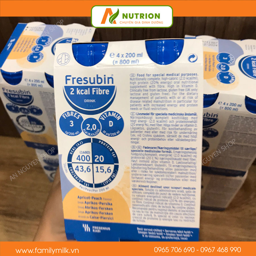 Combo 3 lốc x 4 chai Sữa Fresubin 2Kcal Fibre Apricot 200ml