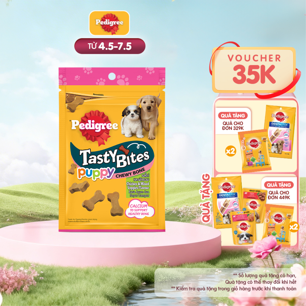 PEDIGREE Tasty Bites Bánh thưởng cho chó con dạng xương gặm – Vị Gà và Rau Củ - 50g