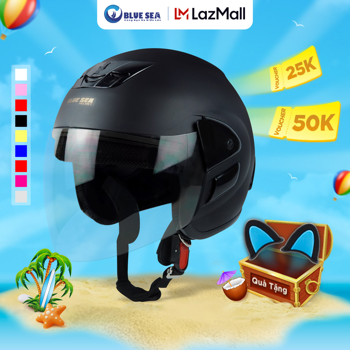 Mũ Bảo Hiểm 3/4 Đầu - Blue Sea A102 - SƠN NHÁM MỜ - Mũ Mô tô - Có Kính Dài - Hàng chính hãng