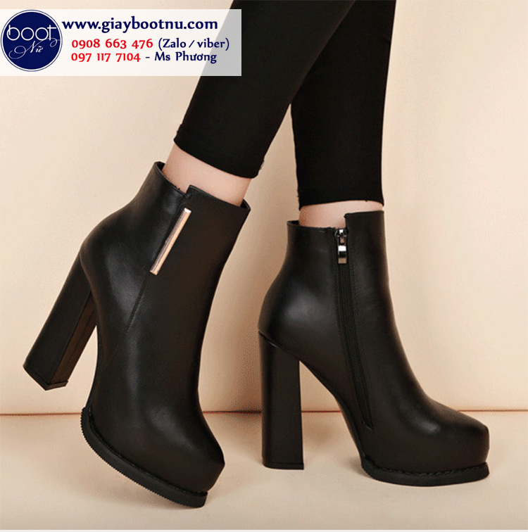 Giày boot nữ gót vuông cao gót đơn giản gbn80