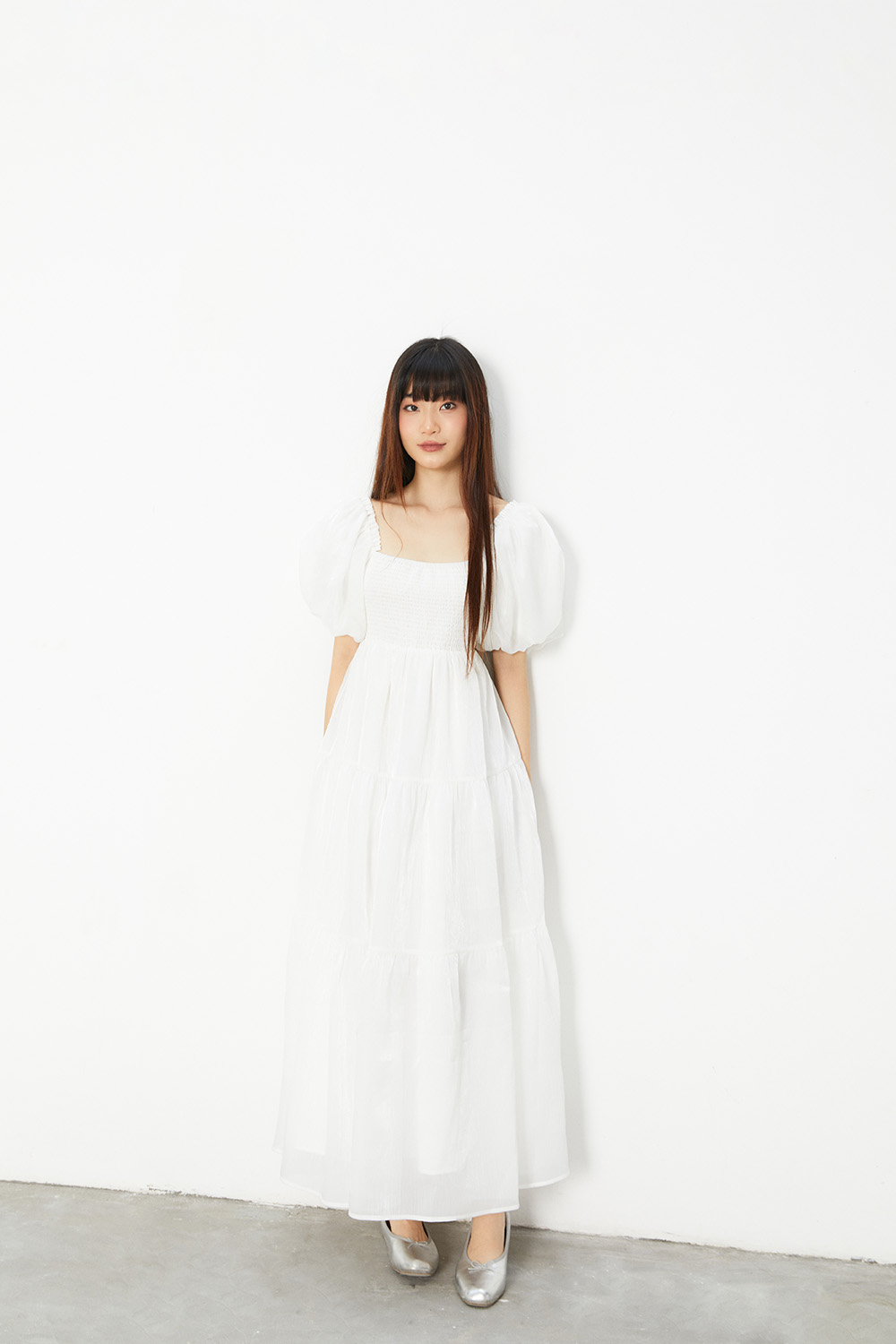 Dottie - đầm maxi tay phồng vải mềm - trắng - d0473