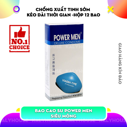 Bao cao su power men viagra type siêu mỏng siêu kéo dài thời gian hộp 12 chiếc