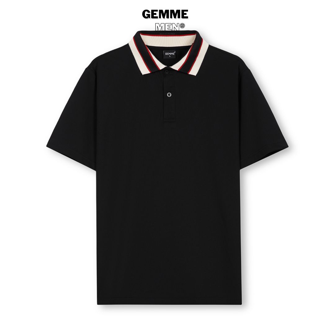Áo thun polo big size cvc premium gemme men phối bo cổ màu kem sọc đỏ, đen, chuẩn form, sang trọng, big size 55kg-150