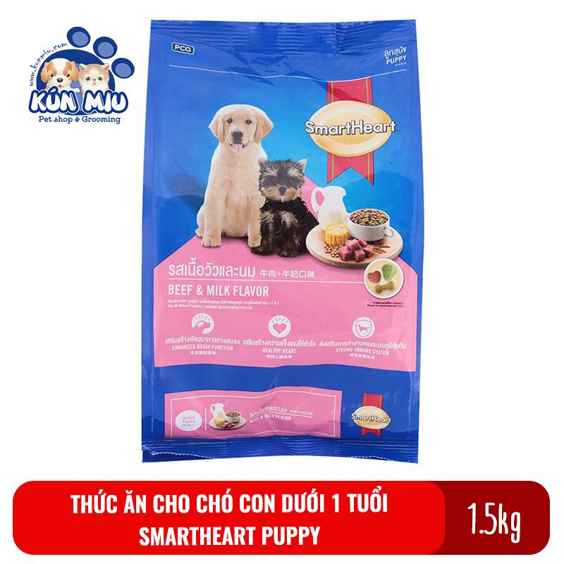 [Hoàn Tiền 10%] Thức ăn cho chó con dưới 1 tuổi Smartheart Puppy 1.5 kg - Thức ăn Smartheart cho chó con