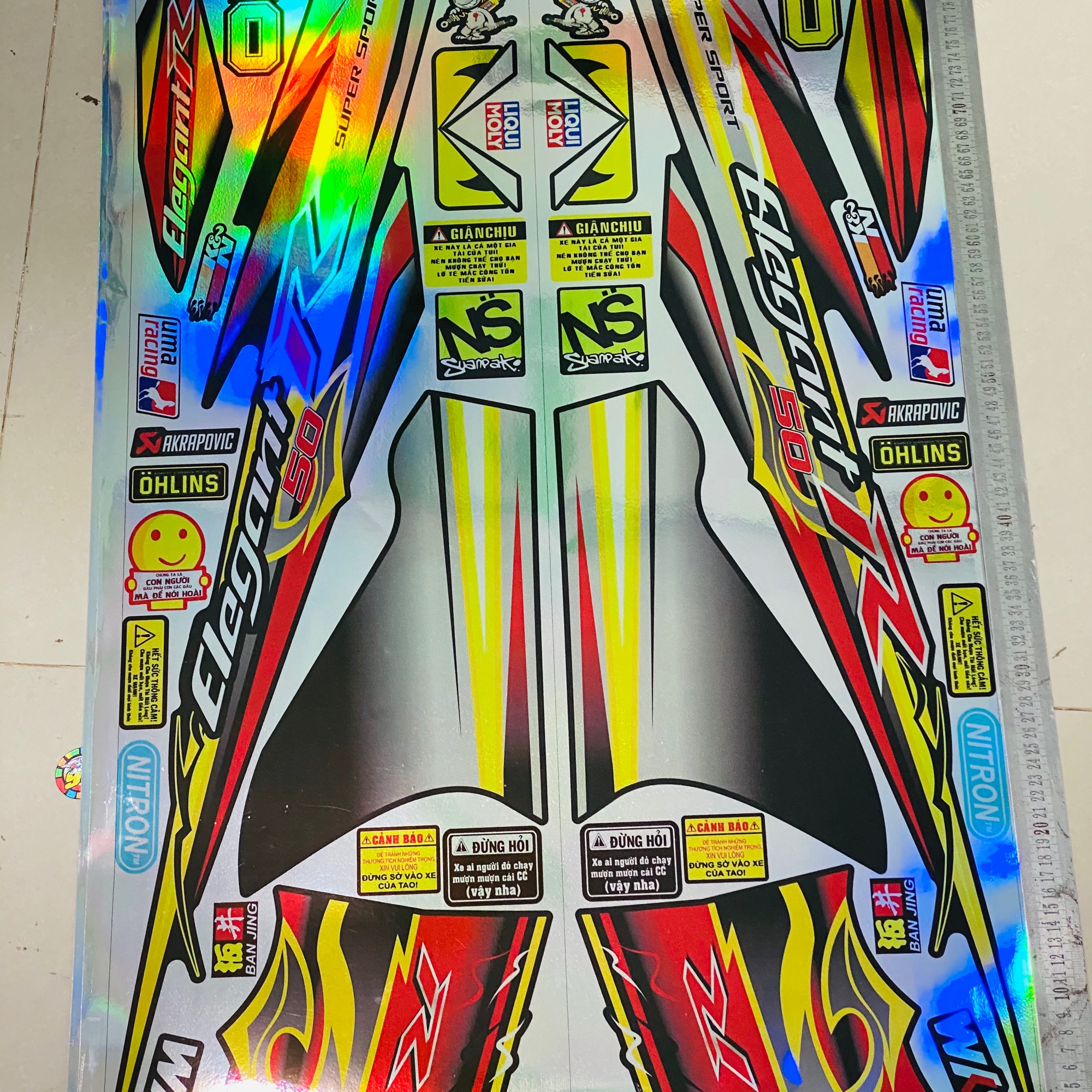 Full bộ tem rời Elegant 50 chữ R đỏ đen Crom titan 7 màu