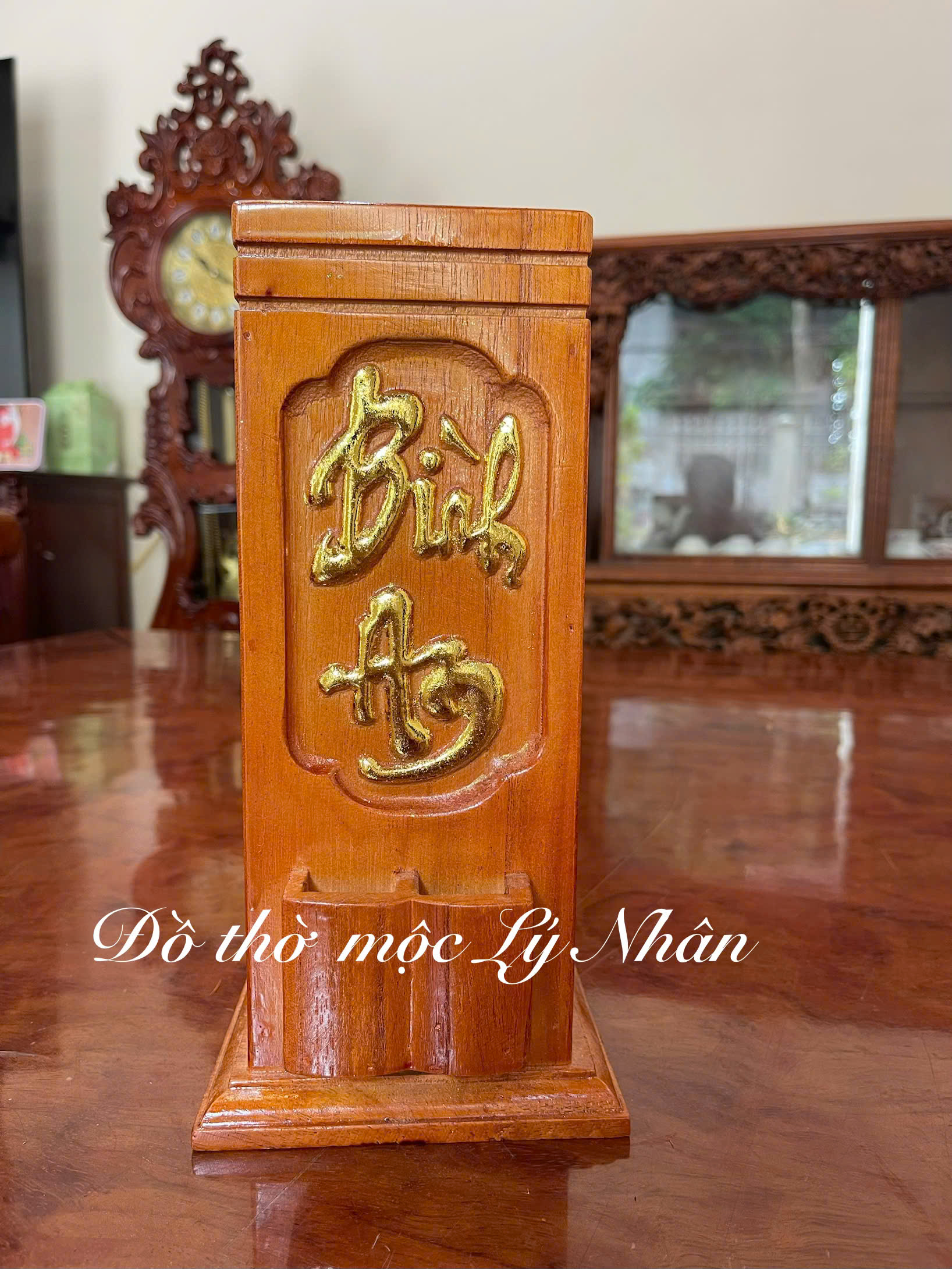 Ống Đựng nhang Bình An, khắc nổi chữ mạ vàng, sang trọng – bền Đẹp, giữ bàn thờ luôn gọn gàng
