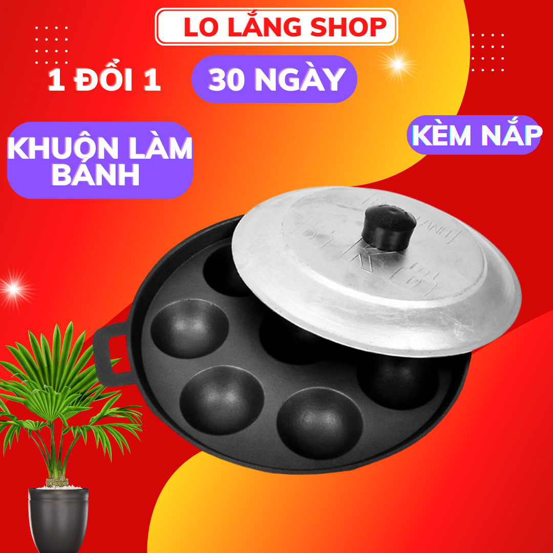 Khuôn làm bánh khọt chống dính kèm nắp 8 lỗ chất liệu gang cao cấp