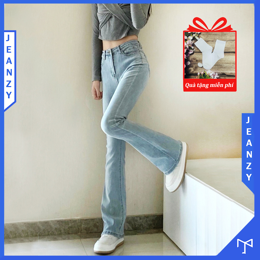 Quần bò jean nữ ống loe đứng rộng suông co giãn jeans cạp cao cao cấp JEAN ZY
