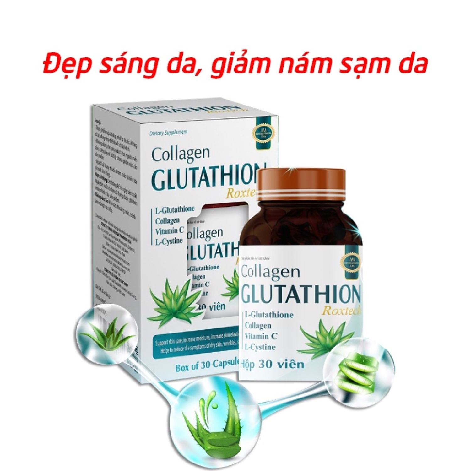 Collagen Glutathion ROXTECH, l-cystine đẹp sáng da, giảm na m sạm da