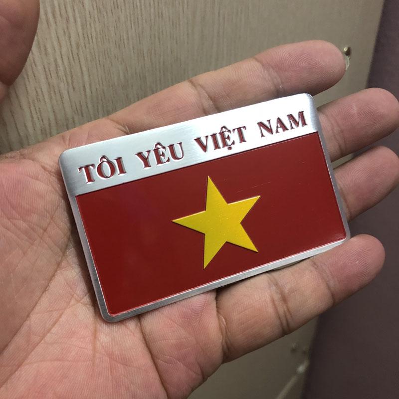 Bộ 2 tem nhôm cờ Việt Nam (Tôi Yêu Việt Nam) ( Premium Home)