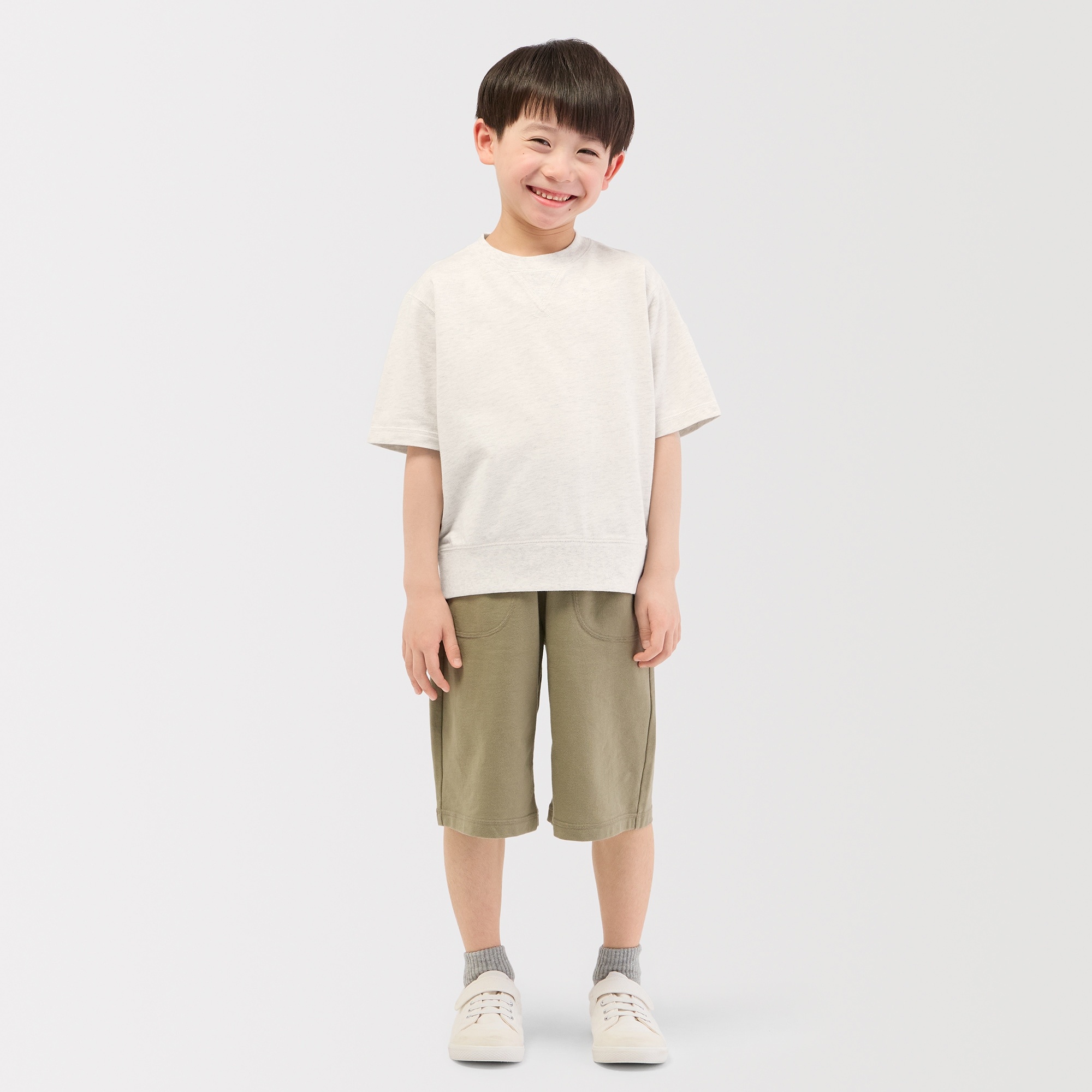 [26AW] MUJI Áo Nỉ Mỏng Cổ Tròn Tay Ngắn-Trẻ Em