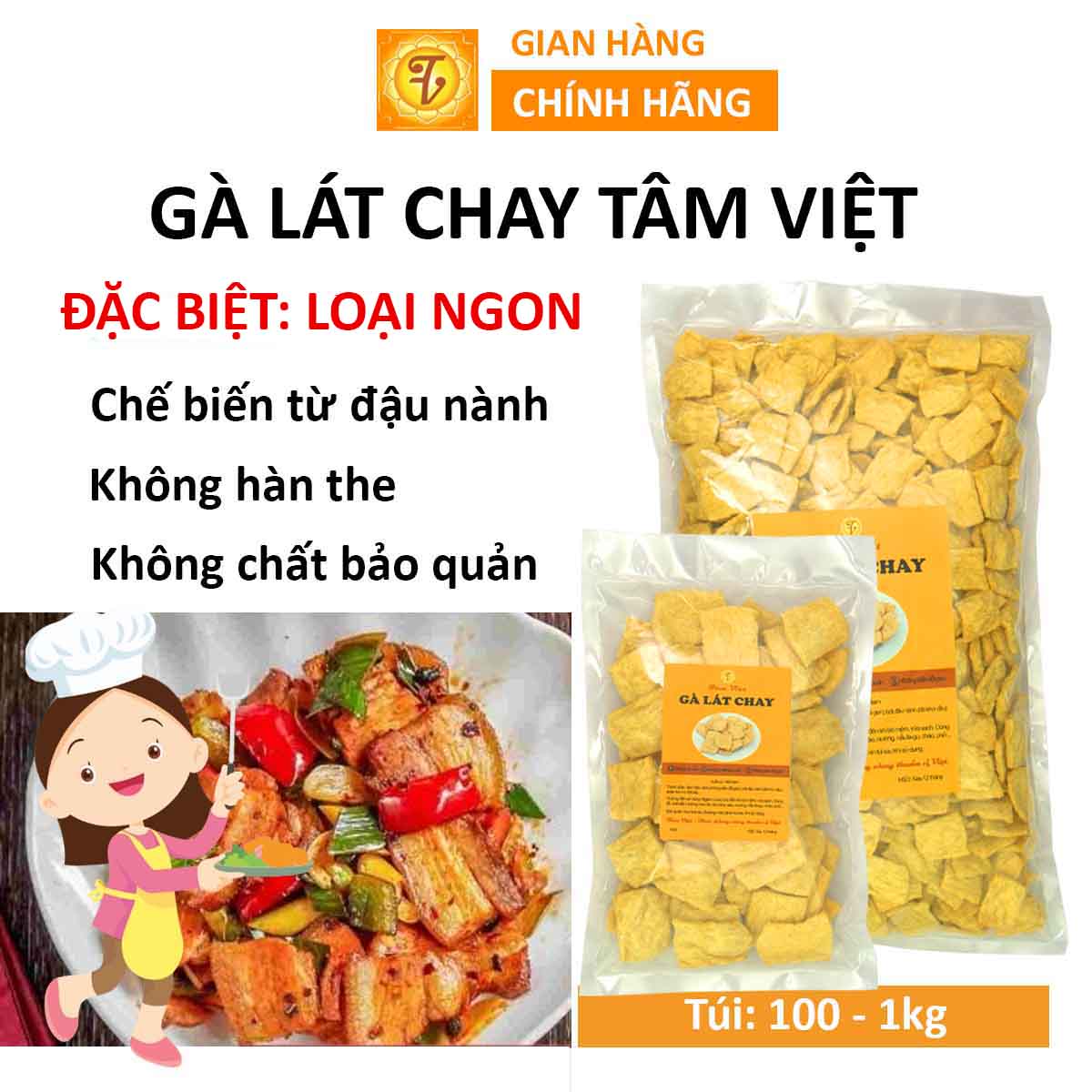 Gà lát chay Tâm Việt, gà miếng chay, thịt chay từ đậu nành, thịt gà giả chay, hàng Việt Nam