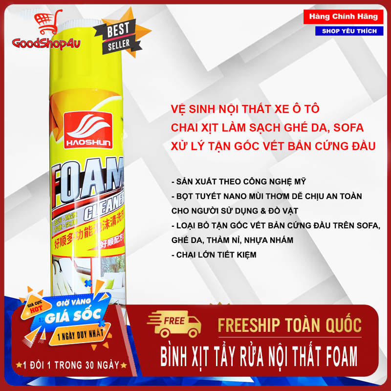 Bình xịt tẩy rửa nội thất ô tô HAOSHUN Foam Cleaner Hương chanh thơm mát, bình tạo bọt tẩy rửa, dung dịch tẩy rửa nội thất, dung dịch vệ sinh nội thất-Goodshop4u