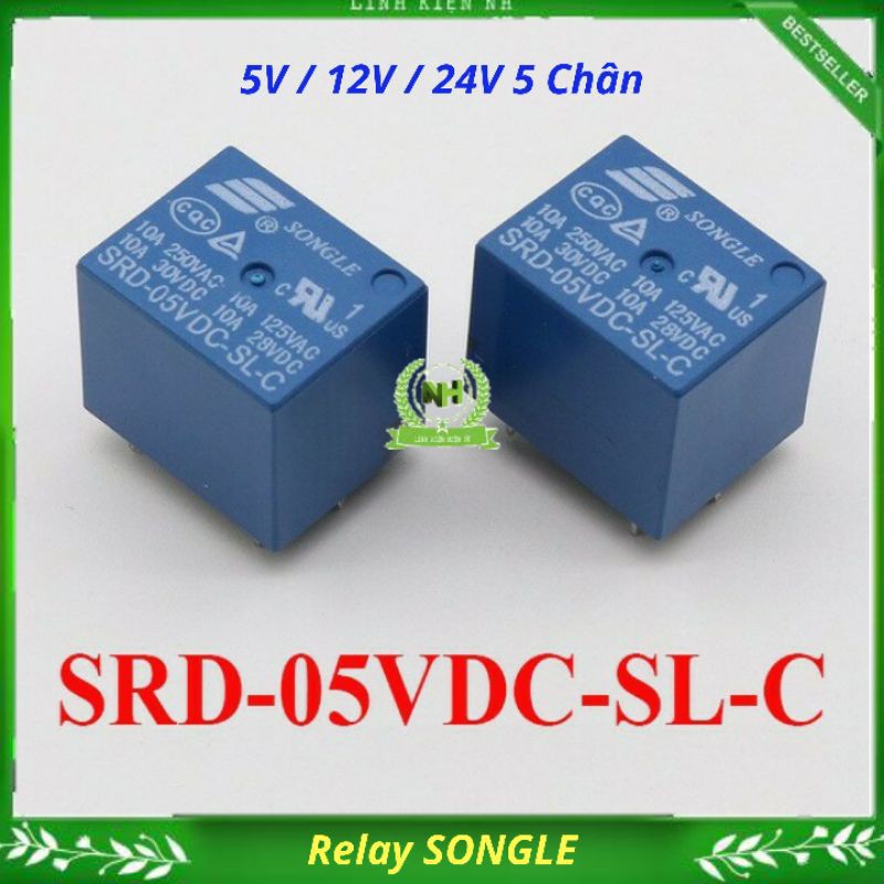 (Sét 2C) Rơle 5 Chân SONGLE 5V/12V/24V 10A loại tốt chuẩn.
